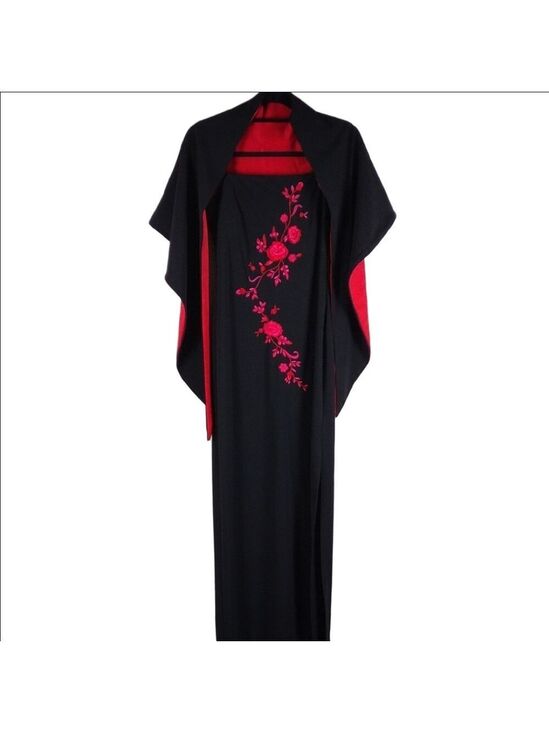 Rachel Kate Dresses & Skirts - Arianna by Rachel Kaye Black Pink Embroidered Spaghetti Strap Floor Length Gown